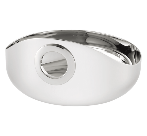 Christofle | Oh De Stainless Steel Bowl, Small: A modern, oval-shaped bowl with a polished metal interior and built-in ring handle, ideal for stylish serving or decoration.