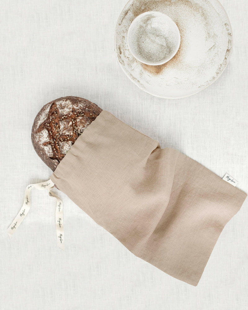 MagicLinen | Linen Bread Bags - Woodrose, a breathable linen bag with a drawstring closure, designed to keep bread fresh and mold-free, enhancing kitchen aesthetics.