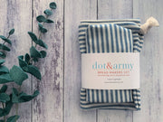 Dot and Army | Bread Makers Set in Ticking Stripes - blue, featuring a reusable bowl cover and cotton bread bag, perfect for eco-friendly baking and storage.