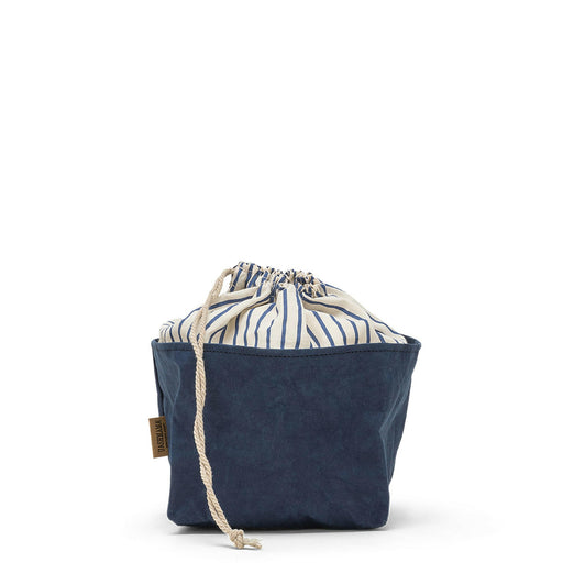 UASHMAMA bread storage and warmer Scaldapane featuring a blue and white striped bag with a rope drawstring, designed to keep bread warm and fresh.