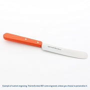Opinel | Brunch Knives, Tangerine: A spreading knife with an engraved stainless-steel blade and an orange handle, ideal for spreading and cutting during breakfast or snacking.