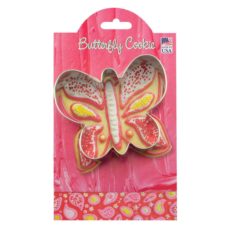 Ann Clark butterfly cookie cutter in pink packaging, showcasing premium quality for enhancing baking experiences, available at Athens Cooks, a specialty kitchen store.