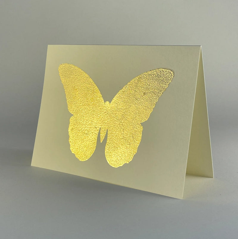 Catherine Greenup Cards - Verdins on Grapesicle: Elegant gold butterfly illustration on an art paper card, perfect for heartfelt handwritten notes and special occasions.