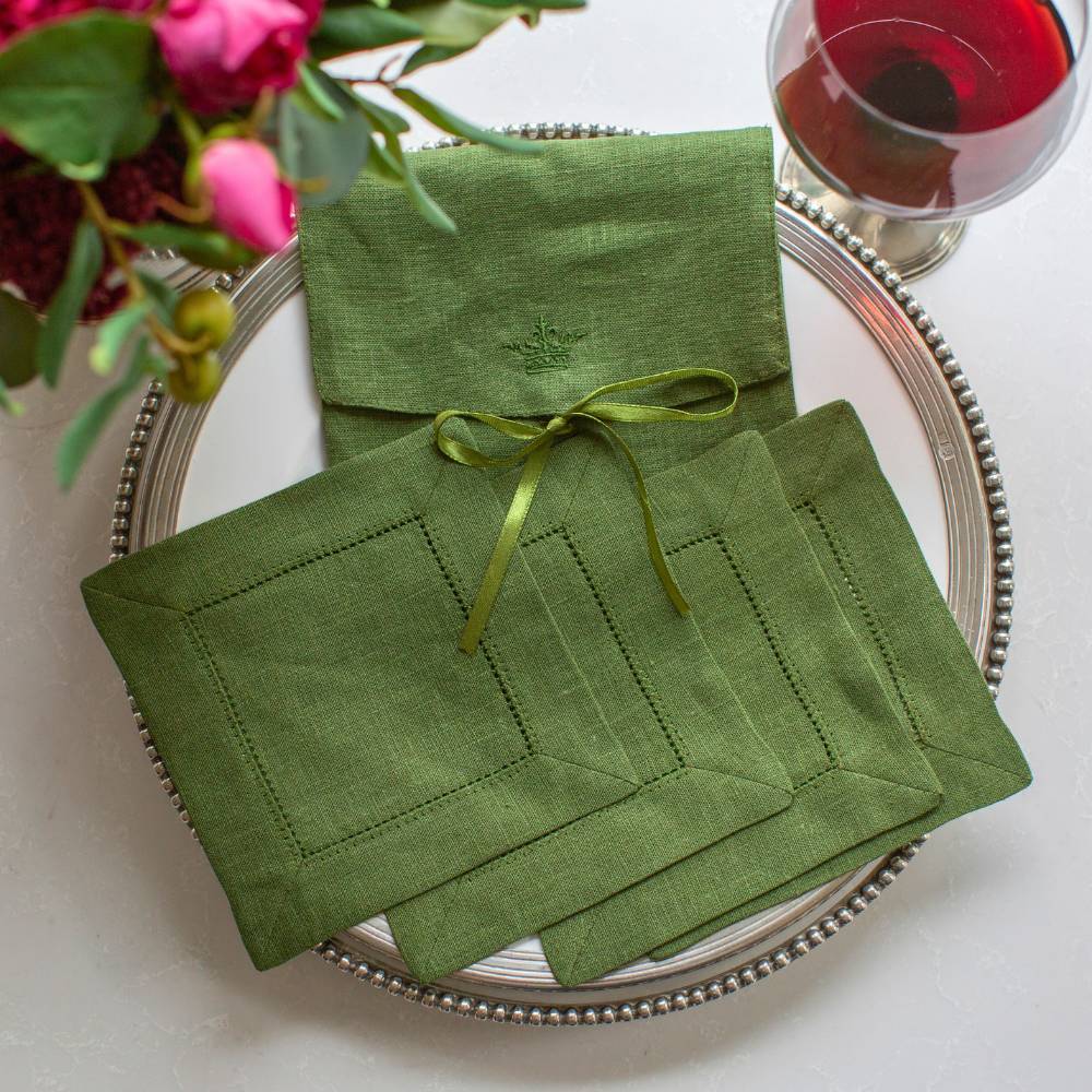 Arte Italica & Crown Linen Designs Hemstitch Cocktail Napkin - Thumbnail 5