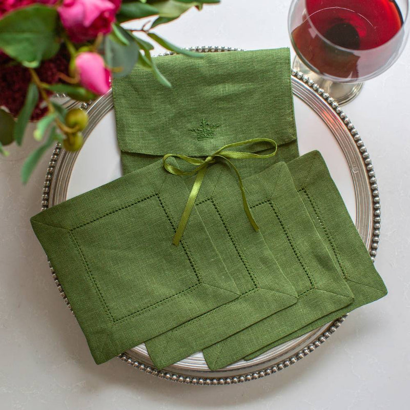Crown Linen Designs | Hemstitch Cocktail Napkin Set - White