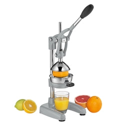 Frieling | Amalfi Silver Matte Citrus Press with oranges and grapefruits, highlighting its function as a squeezer for fresh juice extraction.