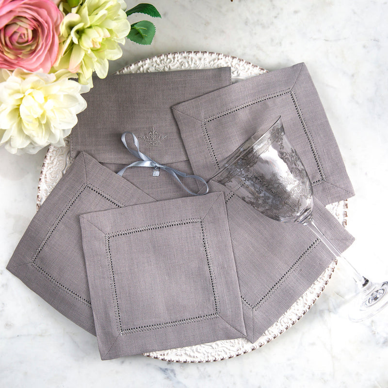 Crown Linen Designs | Hemstitch Cocktail Napkin Set - White