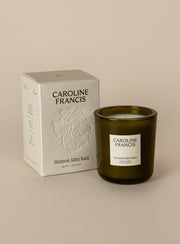 Caroline Francis - Horizons After Rain candle in a glass jar with a decorative box, featuring a soothing scent blend of nature-inspired aromas.