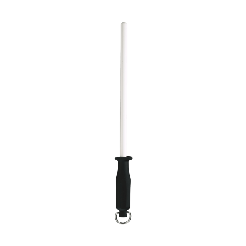 Messermeister 1200 Grit Ceramic Sharpening Rod, 12-inch, with ergonomic handle designed to hone and polish knives for a razor-sharp edge. Ideal for daily kitchen use.