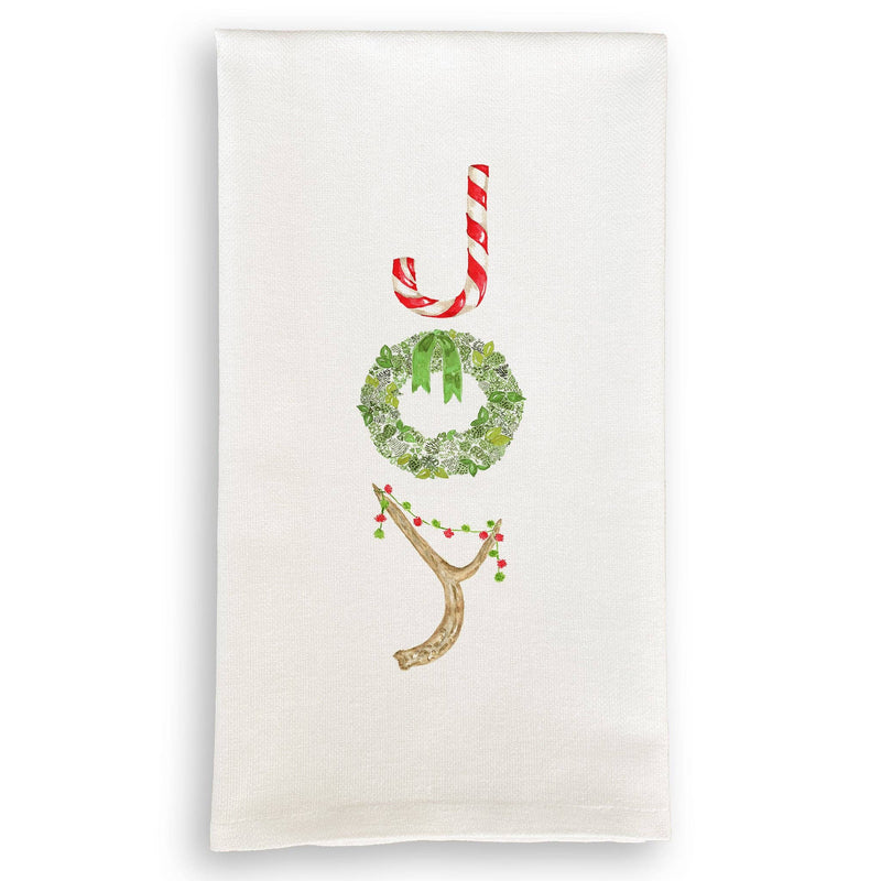 French Graffiti | Candy Cane Joy - White Guest Towel featuring joy embroidery, perfect for adding elegance and functionality to any guest bathroom with premium linen.