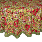 Caravan Home | 71 x 106 Red & Green Tablecloth featuring a handprinted floral pattern inspired by French gardens, adding elegance to your dining space.