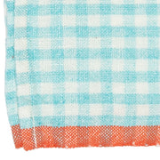 Caravan Home | 20 x 30 Gingham Aqua & Orange Towels featuring a woven gingham pattern with a contrasting orange-red hem, ideal for adding vibrant charm to your kitchen.