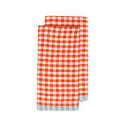 Caravan Home | 20 x 30 Gingham Orange & Aqua Towels features an orange gingham pattern with blue trim, ideal for brightening your kitchen.