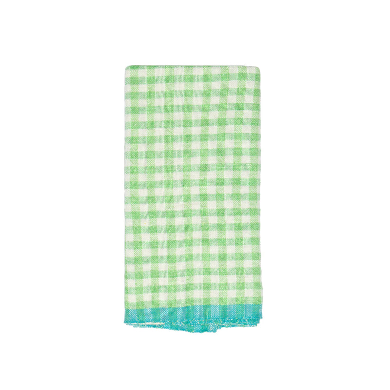 Caravan Home 20 x 30 Lime & Aqua Towel, featuring a green-and-white gingham pattern with a blue border, perfect for brightening any kitchen setting.