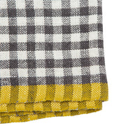Caravan Home | 20 x 30 Gingham Grey & Dijon Towels featuring a black-and-white checked pattern with a distinctive yellow-striped border, perfect for any kitchen setting.