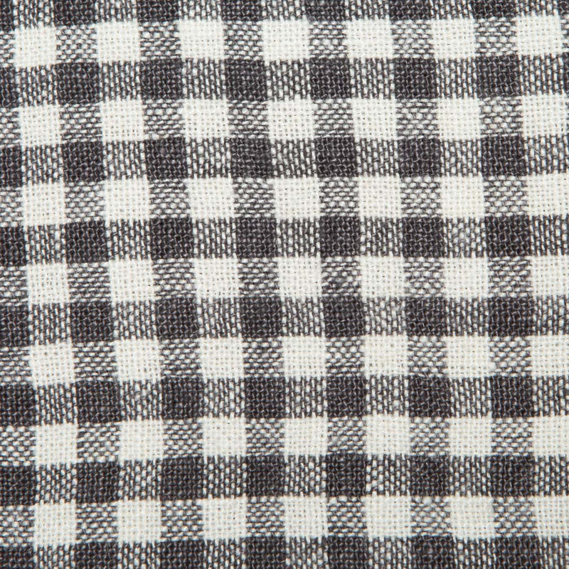 Close-up of Caravan Home's 20 x 30 Gingham Grey & Dijon Towels, showcasing a woven black-and-white check pattern, ideal for brightening kitchens or bathrooms.