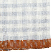 Caravan Home | 20 x 30 Gingham Blue & Cognac Towels featuring a light-blue gingham pattern with a solid burnt-orange border, ideal for kitchen or table settings.