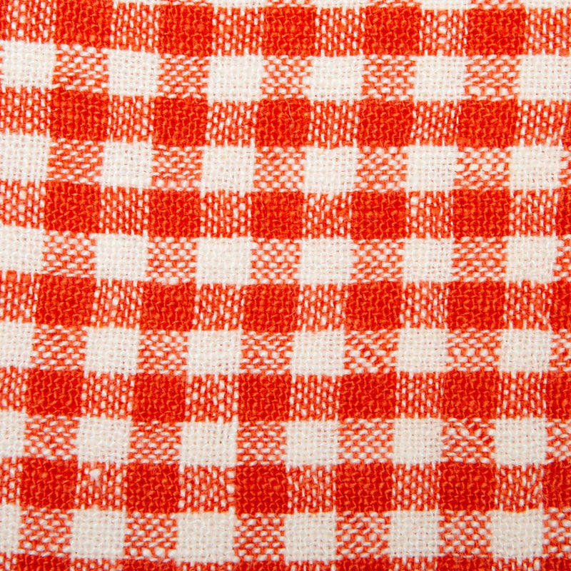 Close-up of Caravan Home's 20 x 30 Gingham Orange & Aqua Towels, featuring a vibrant checkered pattern, perfect for adding charm to any kitchen.