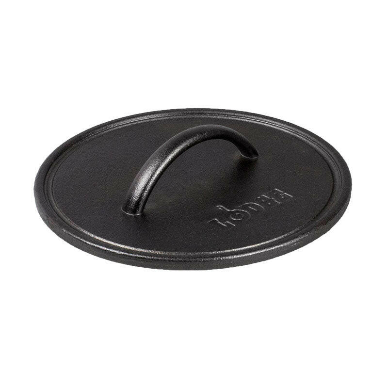 Lodge | Cast Iron Grill Presses - 8 Round with a black handle and cast iron lid, perfect for grilled sandwiches and flat bacon.