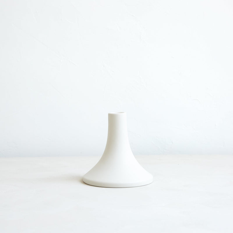 The Floral Society | Candle Holders, Grand, Matte White Tall: A minimalist, matte-finished ceramic piece with a flared base, perfect for standard taper candles.