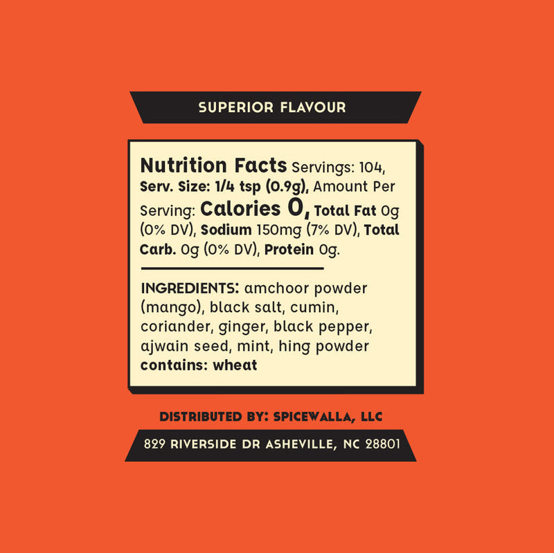 Spicewalla | Chaat Masala: A versatile Indian spice blend with zero calories, featuring amchoor, black salt, and more. Perfect for enhancing savory or fruity dishes.