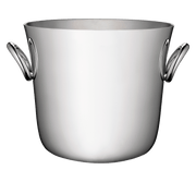 Christofle | Champagne Bucket Vertigo, Silver Plated: Polished-metal ice bucket with asymmetrical looped handles, ideal for chilling champagne or white wine, designed by Andrée Putman.