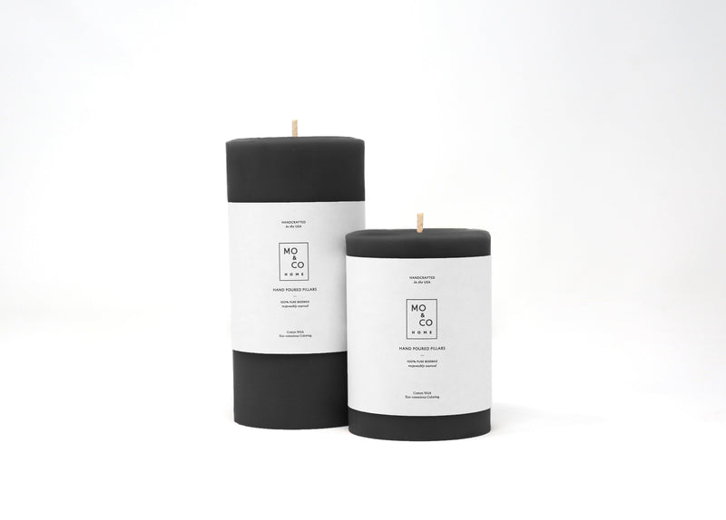 Mo&Co Home | 100% Beeswax Pillar Candles All Natural, Handmade: Charcoal - Large
