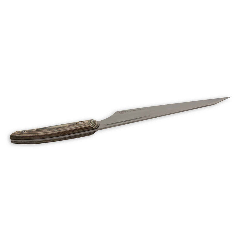 Messermeister | Chef April Bloomfield Chef's Knife, 6.5 inches: A sleek, narrow-bladed knife with a laminated wooden handle, ideal for precise culinary tasks.