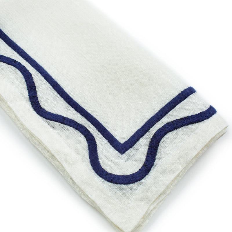 Misette | Colorblock Embroidered Linen Napkins with Color Dark Blue, Set of 4