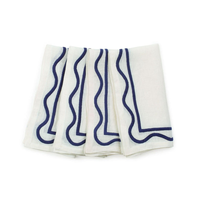 Misette | Colorblock Embroidered Linen Napkins with Color Dark Blue, Set of 4
