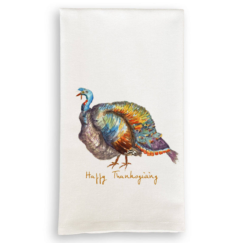 Watercolor turkey design on a French Graffiti Natural Guest Towel, ideal for adding style and functionality to your home décor.