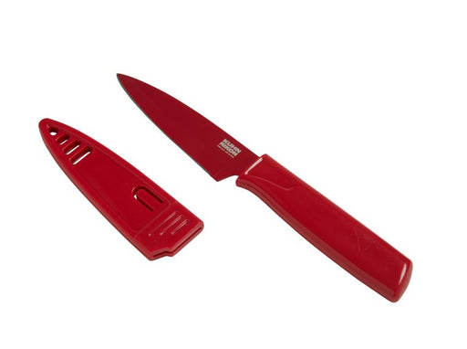 Kuhn Rikon | Colori Paring Knife (Apple) featuring a sharp Japanese stainless steel blade and a red handle, perfect for peeling and slicing tasks.