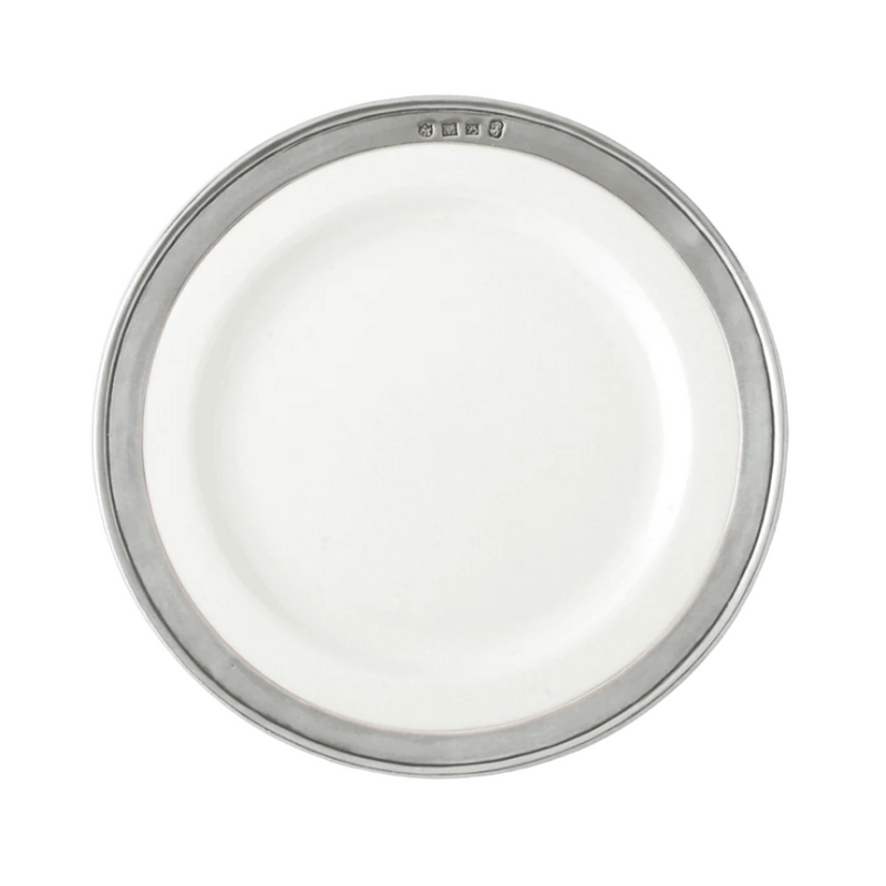 Match | Convivio Dinner Collection - Salad Plate: Elegantly crafted white plate with a silver rim, perfect for enhancing both everyday meals and formal dining settings.