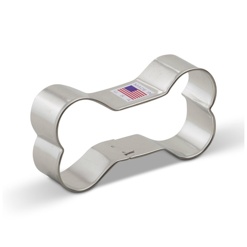 Ann Clark Dog Bone cookie cutter, silver metal, ideal for baking themed cookies or dog treats, crafted by America's largest cookie cutter maker.