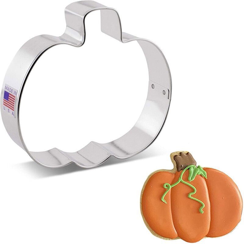 Ann Clark Pumpkin cookie cutter, metal, shaped like a pumpkin, ideal for festive baking, from America's leading cookie cutter maker, available at Athens Cooks.