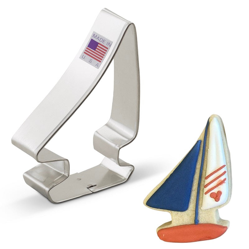 Ann Clark | Cookie Cutters - Sailboat: A sailboat-shaped cookie cutter perfect for nautical-themed baking, crafted by America's leading cookie cutter manufacturer, enhancing creative baking endeavors.