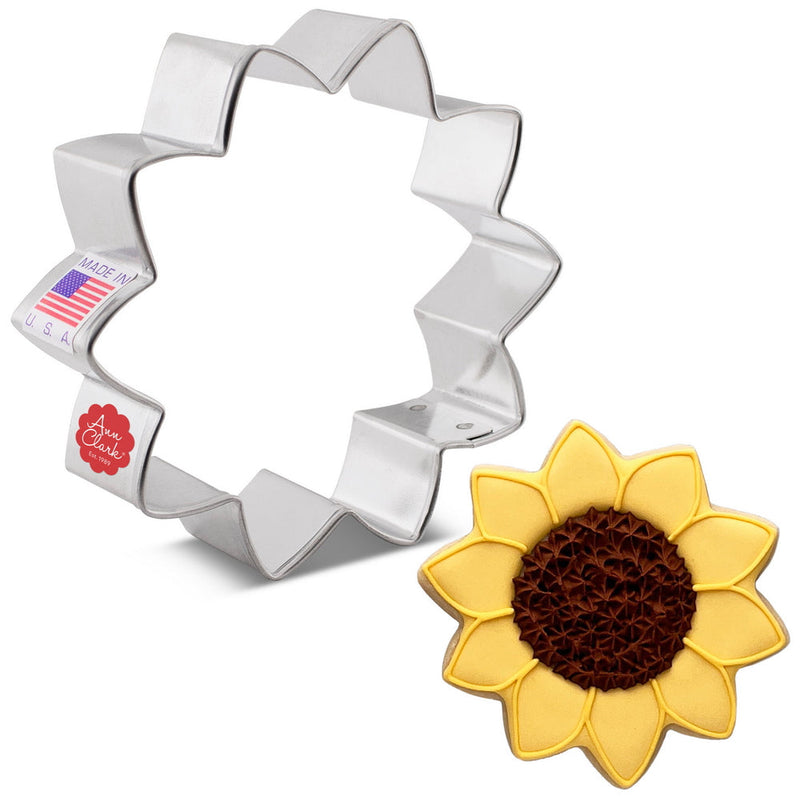 Ann Clark Sunflower cookie cutter close-up, showcasing intricate design details, ideal for creating joyful baking projects, available at Athens Cooks.