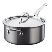 Hestan NanoBond | Cookware - 5qt Essential Pan + Lid: Polished stainless-steel saucepan with ergonomic handles and fitted lid, ideal for soups and sauces, showcasing durability and advanced design.