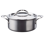 Hestan NanoBond | Cookware - 5qt Essential Pan + Lid, showcasing a stainless-steel stock pot with side handles and matching lid, designed for durability and superior cooking performance.