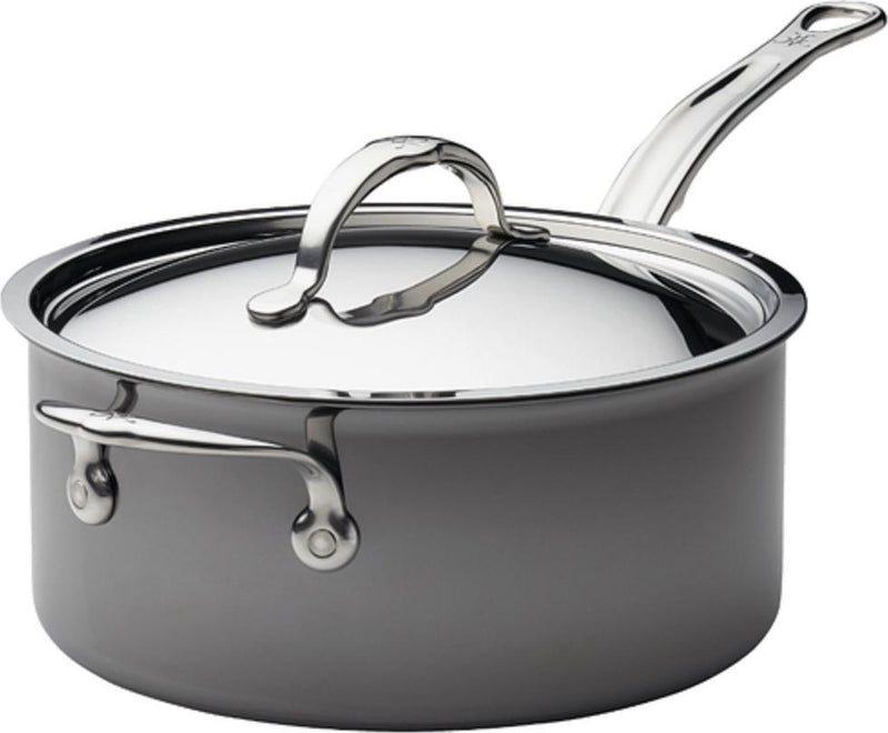 Hestan NanoBond | Cookware - 4qt Saucepan + Lid featuring NanoBond technology, long handle, helper handle, and fitted lid, ideal for precision cooking at Athens Cooks.