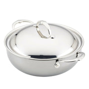 Hestan NanoBond | Cookware - 5qt Essential Pan + Lid features a polished stainless-steel design with ergonomic side handles and a matching domed lid, ideal for professional cooking.