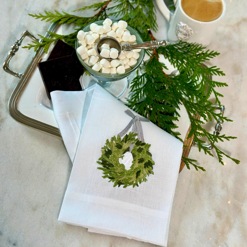 Arte Italica & Crown Linen Designs | Boxwood Wreath Linen Towel