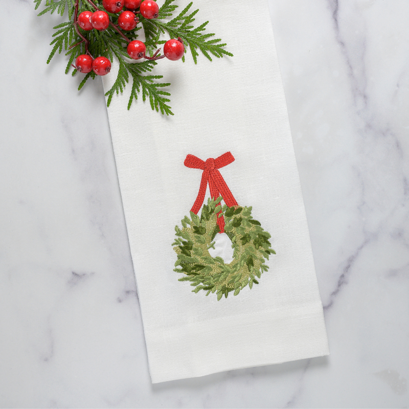 Arte Italica & Crown Linen Designs | Boxwood Wreath Linen Towel