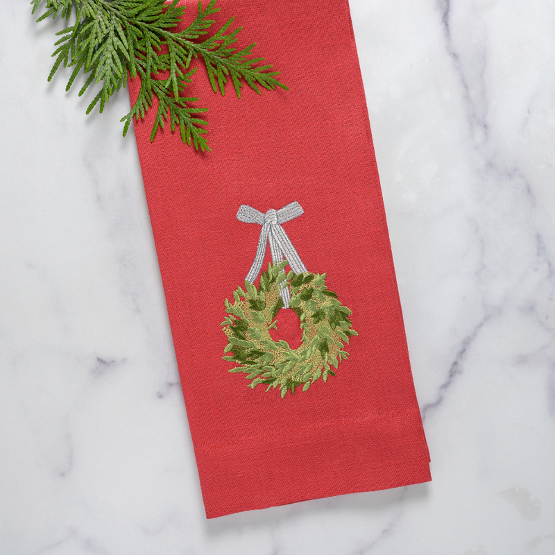 Arte Italica & Crown Linen Designs | Boxwood Wreath Linen Towel