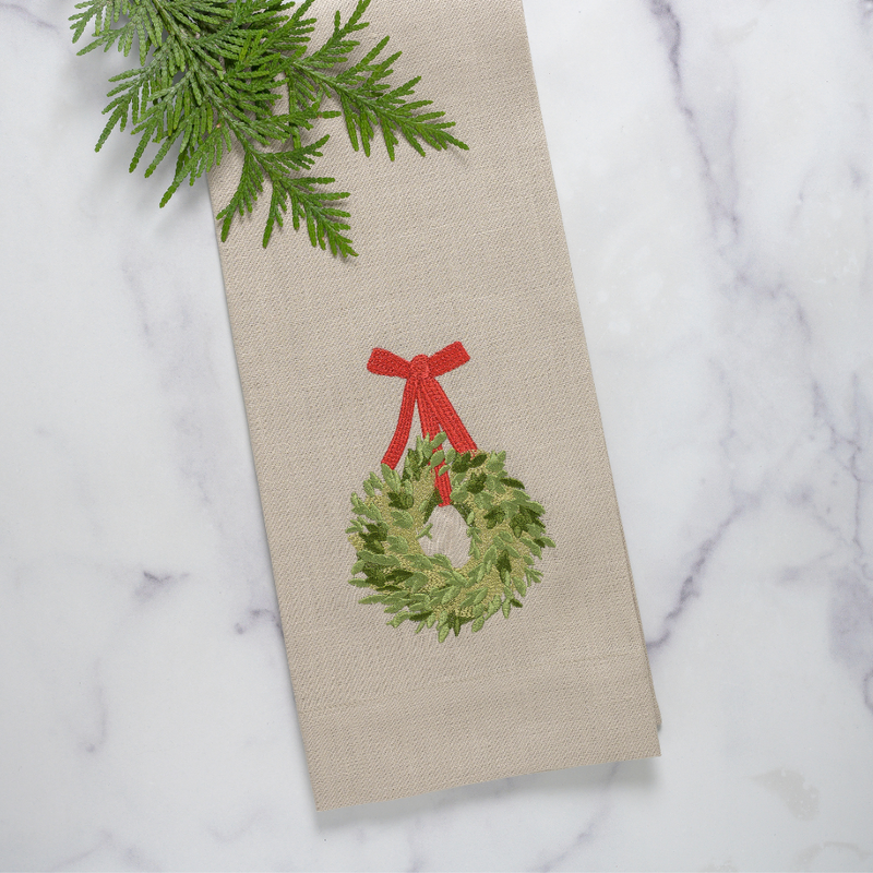 Arte Italica & Crown Linen Designs | Boxwood Wreath Linen Towel