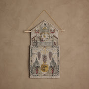 Coral & Tusk | Christmas Clock Advent Calendar: Linen house-shaped wall hanging with cuckoo clock embroidery, 25 gift pockets, and felt mouse counter, perfect for festive countdowns.