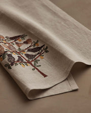 Coral & Tusk | Partridge in a Pear Tree Tea Towel featuring embroidered birds and leaves, perfect for festive kitchen decor or gifting from Athens Cooks.