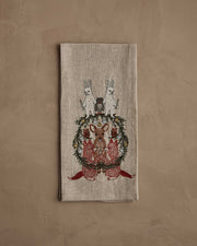 Coral & Tusk | Togetherness Tea Towel with embroidered woodland animals and a wreath, ideal for festive cabin or holiday decor from Athens Cooks.