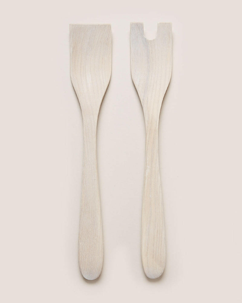 Handcrafted New England ash salad servers by Farmhouse Pottery, showcasing artisanal design and functionality, perfect for enhancing your dining experience at Athens Cooks.