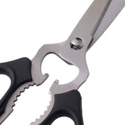 Messermeister | Black Take-Apart Kitchen Scissors, 8 with ergonomic handles, micro-serrated blades, featuring a nutcracker, jar opener, and bottle opener for multi-purpose kitchen use.